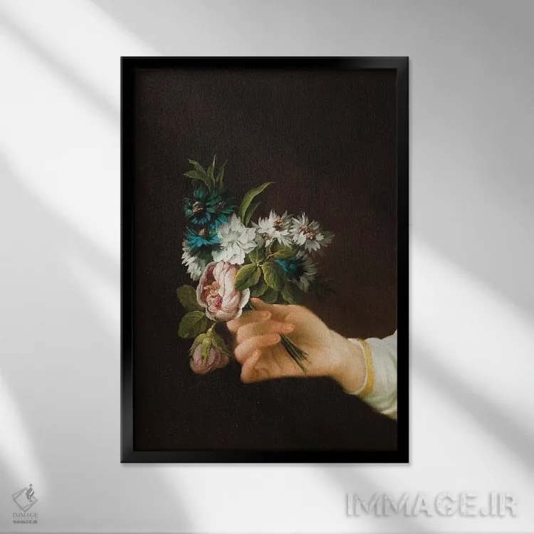 تابلو دستی که گل نگه داشته اثر بونا فیدسا - نمای قابدار مشکی