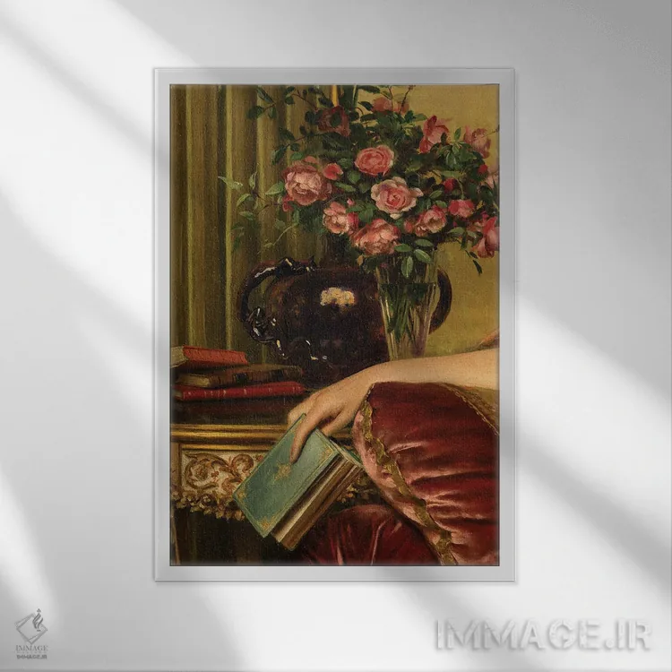 تابلو زن نشستهٔ کتابخوان اثر بونا فیدسا - نمای قابدار سفید