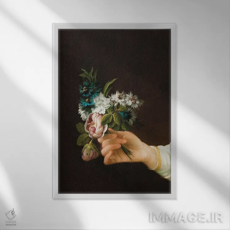 تابلو دستی که گل نگه داشته اثر بونا فیدسا - نمای قابدار سفید