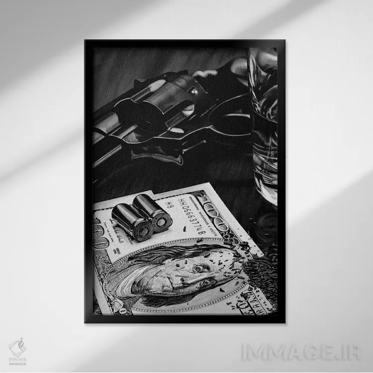 تابلو غرب وحشی ۱ (سیاه و سفید) اثر جی.بلو استودیو (استودیو هنری) - نمای قابدار مشکی