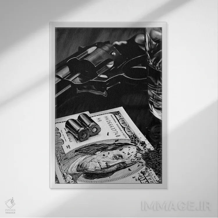 تابلو غرب وحشی ۱ (سیاه و سفید) اثر جی.بلو استودیو (استودیو هنری) - نمای قابدار سفید
