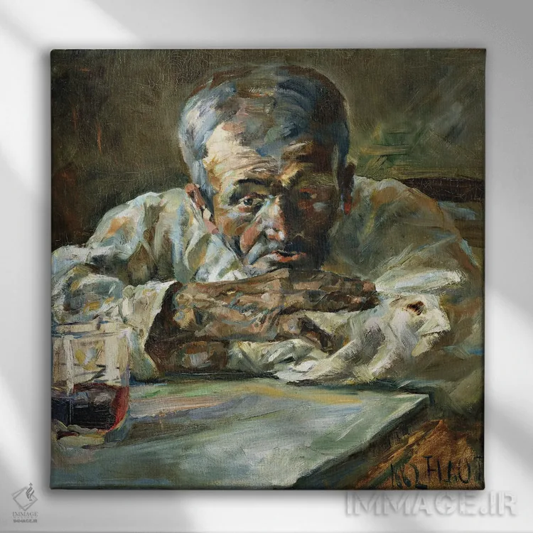 تابلو Father Mathias; A La Boutique, Chateau Du Bosc: Le Buveur, Le Pere Mathias, 1882,مرد نوشیدنیی، پدر ماتیا؛ در مغازه، قلعه دو بوسک: مرد میگسار، پدر ماتیا، ۱۸۸۲ اثر آنری دو تولوز-لوترک - نمای روبهرو روی دیوار