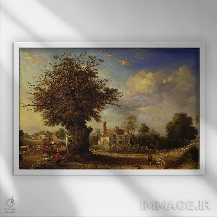 تابلو درخت بلوط یلدهم در یلدهم بزرگ، اسکس، ۱۸۳۳ اثر جیمز وارد - نمای قابدار سفید