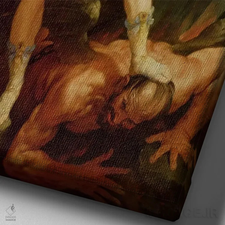 تابلو فرشته مقرب میکائیل در حال شکست دادن شیطان اثر گویدو رنی - نمای نزدیک بافت بوم