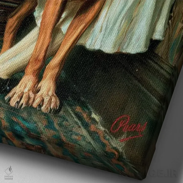 تابلو پسر شیطان یا آموزش اجباری اثر بریتُن ریویه (نقاش بریتانیایی) - نمای نزدیک بافت بوم