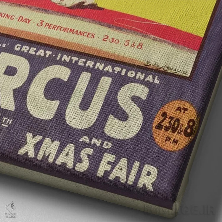 تابلو پوستر سیرک برترام میلز، ۱۹۲۲ اثر دادلی هاردی - نمای نزدیک بافت بوم