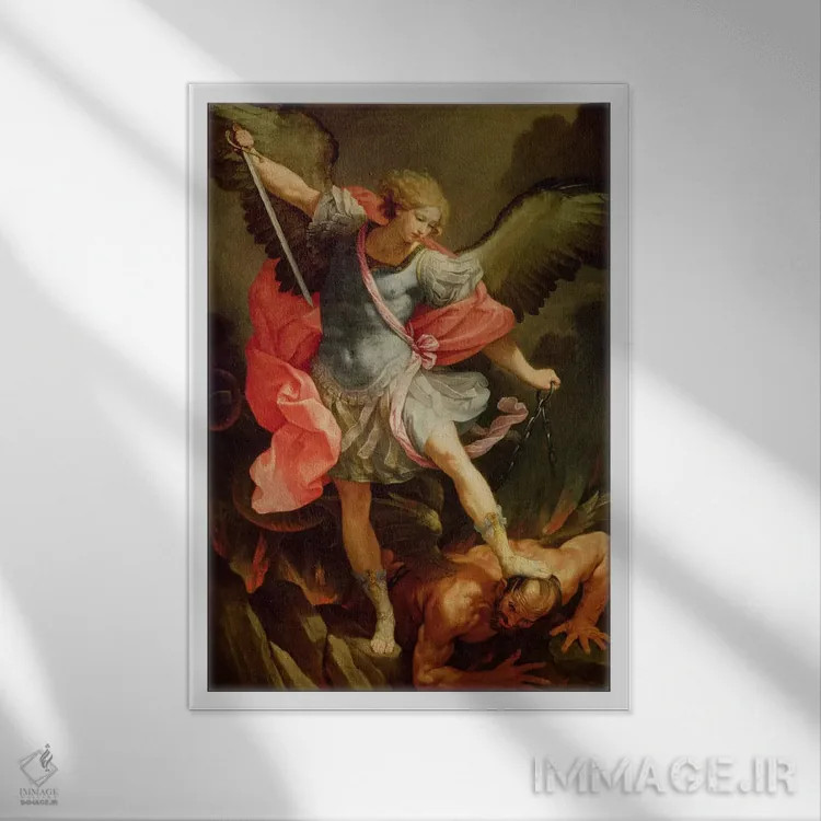 تابلو فرشته مقرب میکائیل در حال شکست دادن شیطان اثر گویدو رنی - نمای قابدار سفید