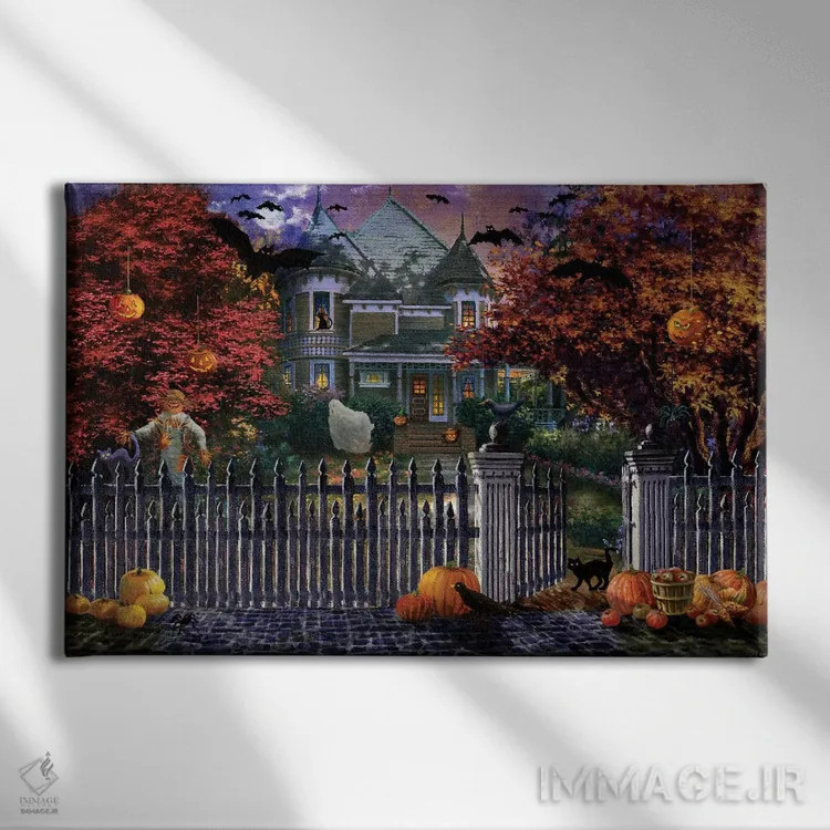 تابلو خانهٔ هالووین اثر نیکی بومه - نمای روبهرو روی دیوار