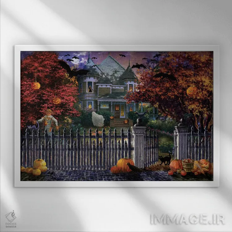 تابلو خانهٔ هالووین اثر نیکی بومه - نمای قابدار سفید