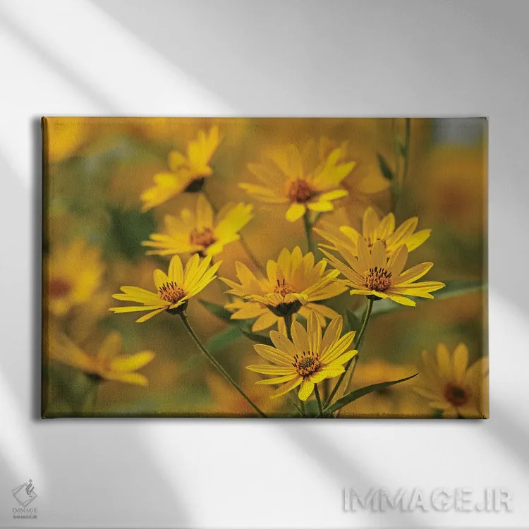 تابلو گلهای طلایی اثر برایان ولف - نمای روبهرو روی دیوار