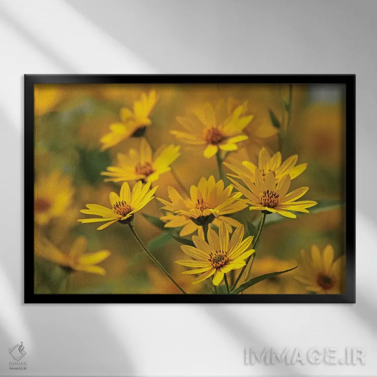 تابلو گلهای طلایی اثر برایان ولف - نمای قابدار مشکی