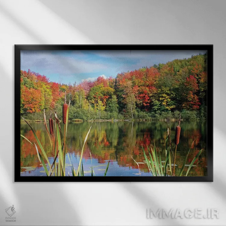 تابلو دریاچه پاییزی اثر برایان ولف - نمای قابدار مشکی