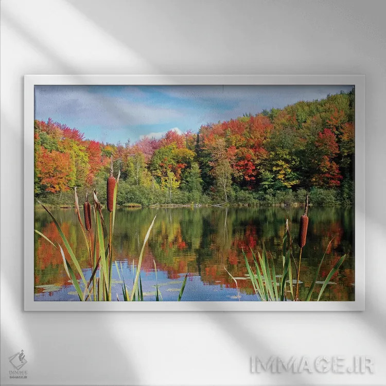 تابلو دریاچه پاییزی اثر برایان ولف - نمای قابدار سفید