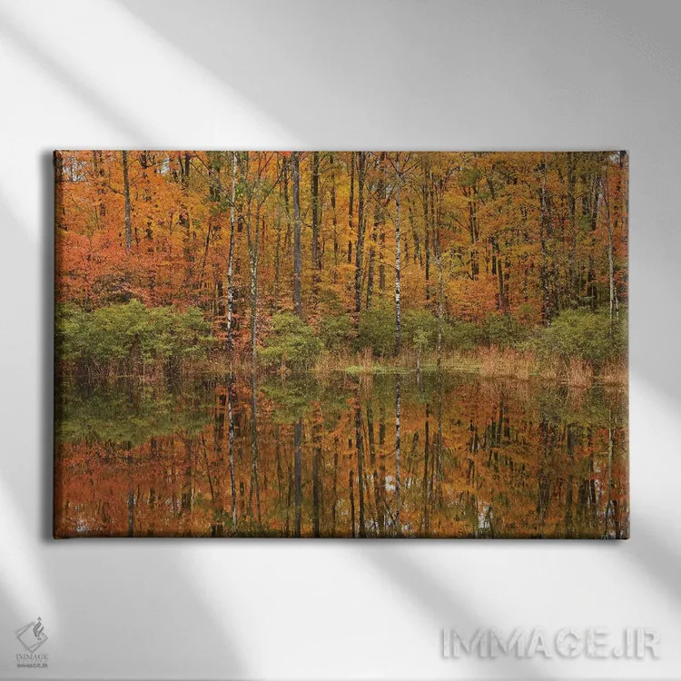 تابلو انعکاسهای برکه پاییزی اثر برایان ولف - نمای روبهرو روی دیوار