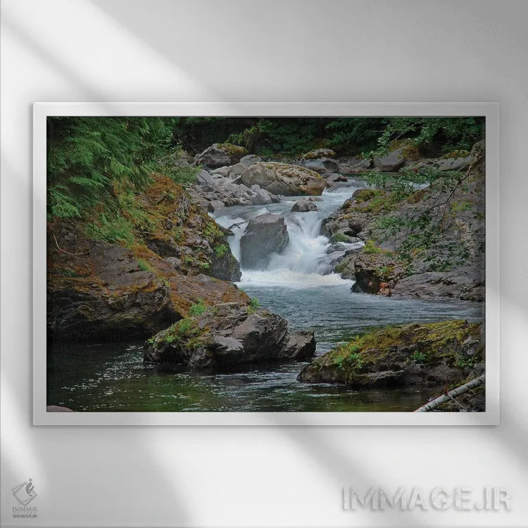 تابلو آبشارهای ماهی قزلآلا اثر برایان ولف - نمای قابدار سفید