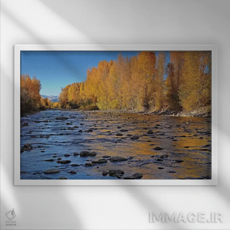 تابلو رودخانه پاییزی اثر برایان ولف - نمای قابدار سفید