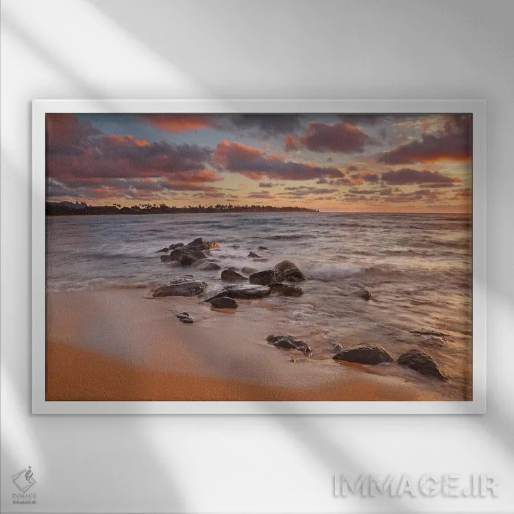 تابلو طلوع آفتاب بر کائوآی (جزیره) اثر برایان ولف - نمای قابدار سفید