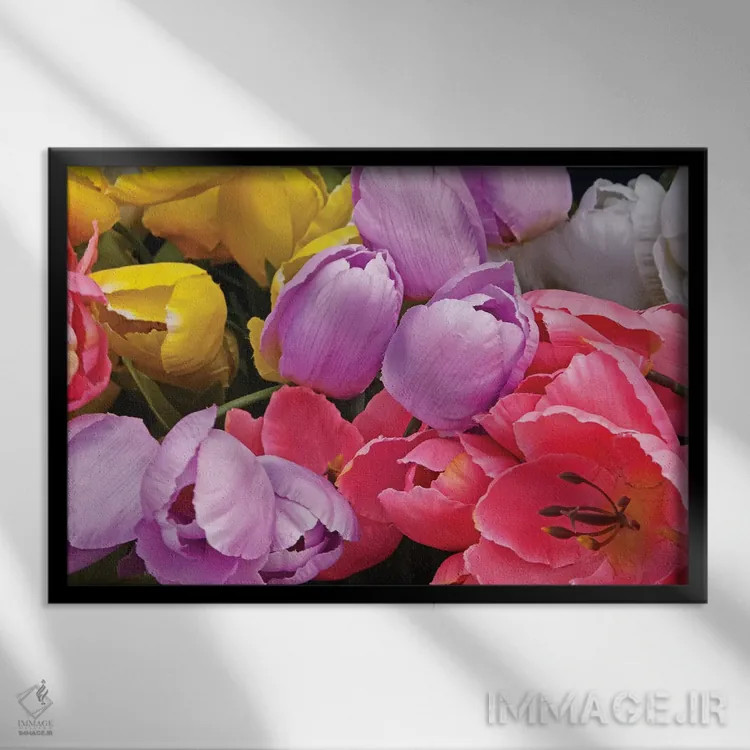 تابلو دسته گل لاله اثر برایان ولف - نمای قابدار مشکی