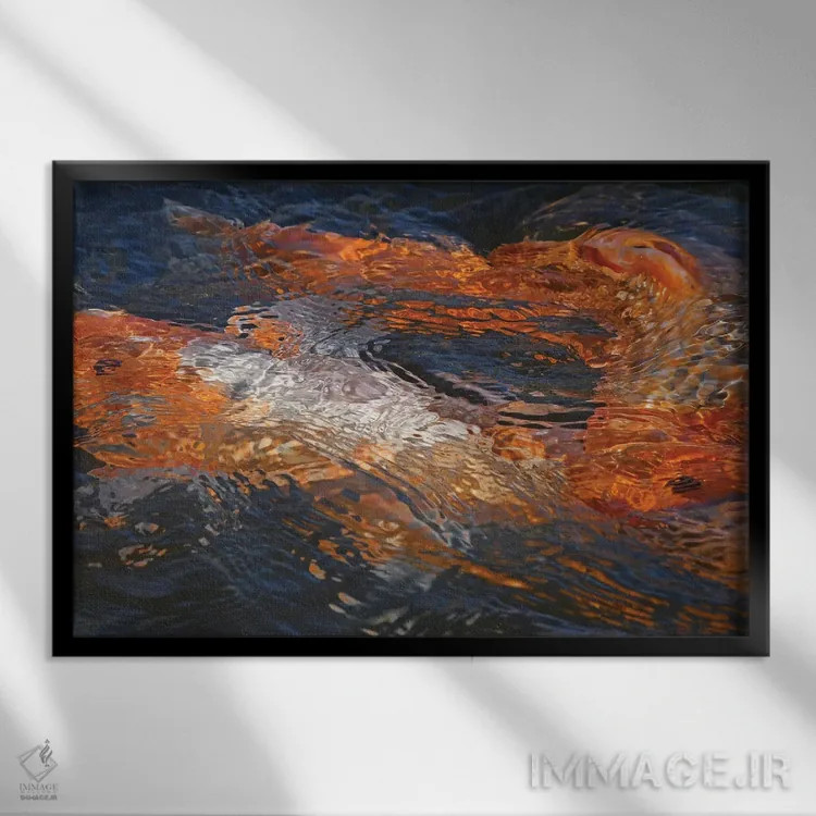 تابلو انتزاعی از رنگهای ماهی کوی اثر برایان ولف - نمای قابدار مشکی