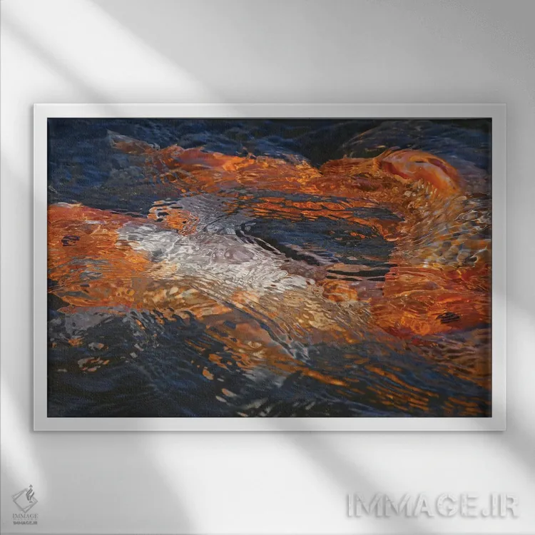 تابلو انتزاعی از رنگهای ماهی کوی اثر برایان ولف - نمای قابدار سفید