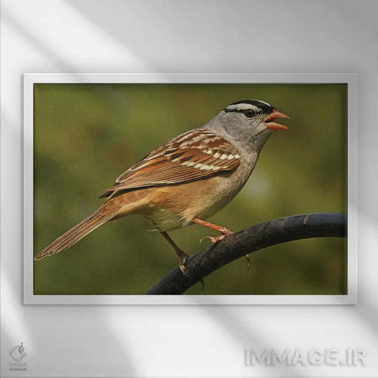 تابلو نمای نیمرخ گنجشک تاجسفید اثر برایان ولف - نمای قابدار سفید