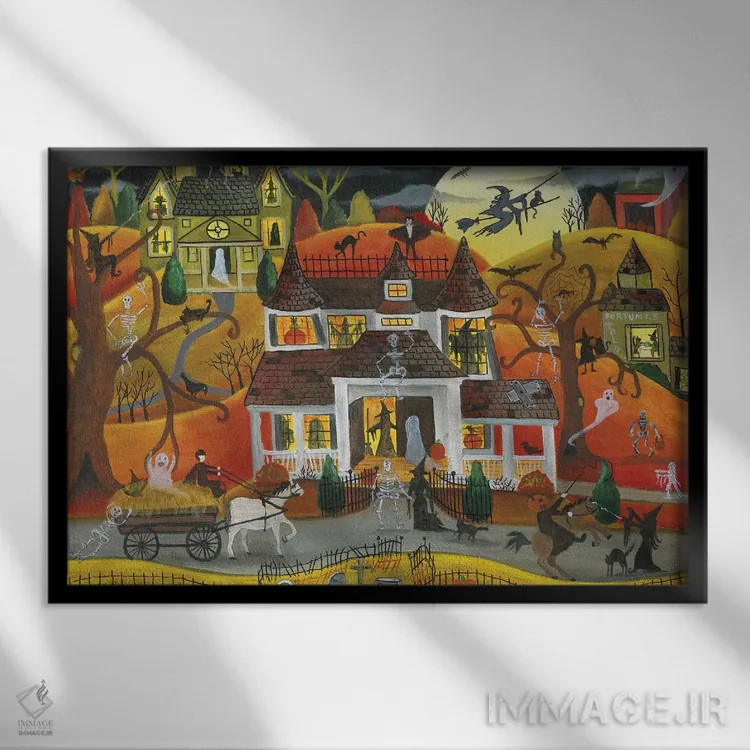 تابلو شب ترس هالووین اثر شریل بارتلی - نمای قابدار مشکی