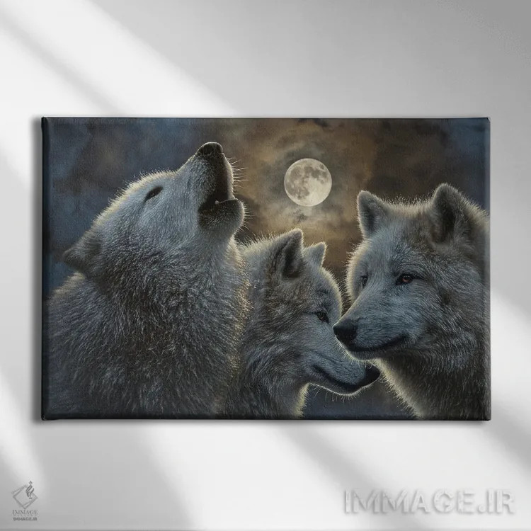 تابلو گرگها در شب ماه کامل اثر کالین بوگل - نمای روبهرو روی دیوار