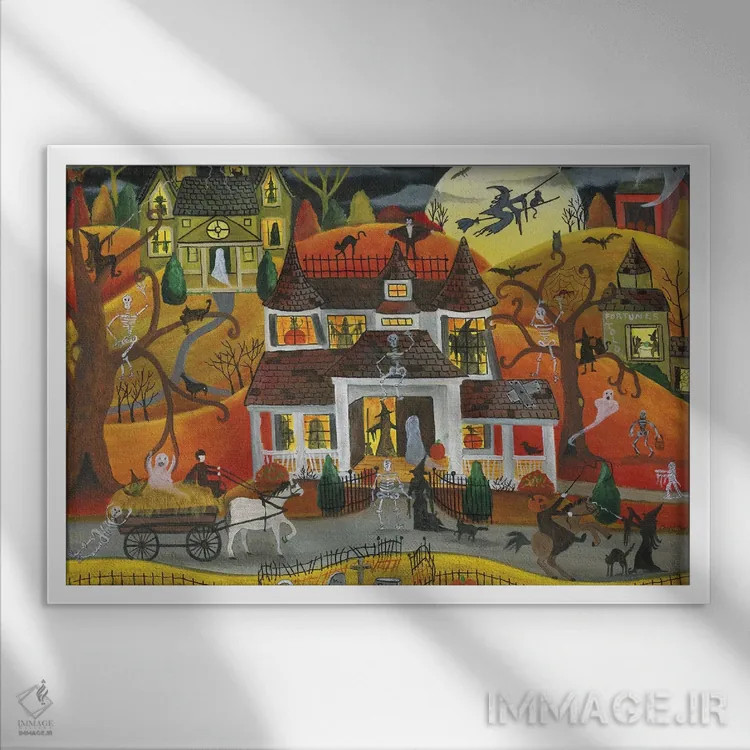 تابلو شب ترس هالووین اثر شریل بارتلی - نمای قابدار سفید