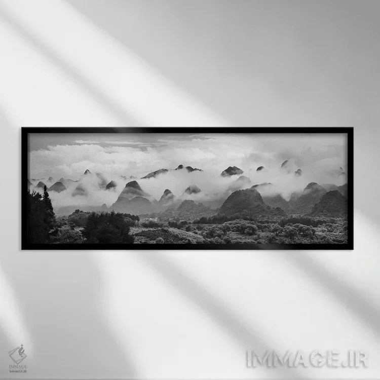تابلو Xingping, Yangshuo, Guangxi, China,تپههای آهکی در مه، شینگپینگ، یانگشو، گوانگشی، چین اثر کرن سو - نمای قابدار مشکی