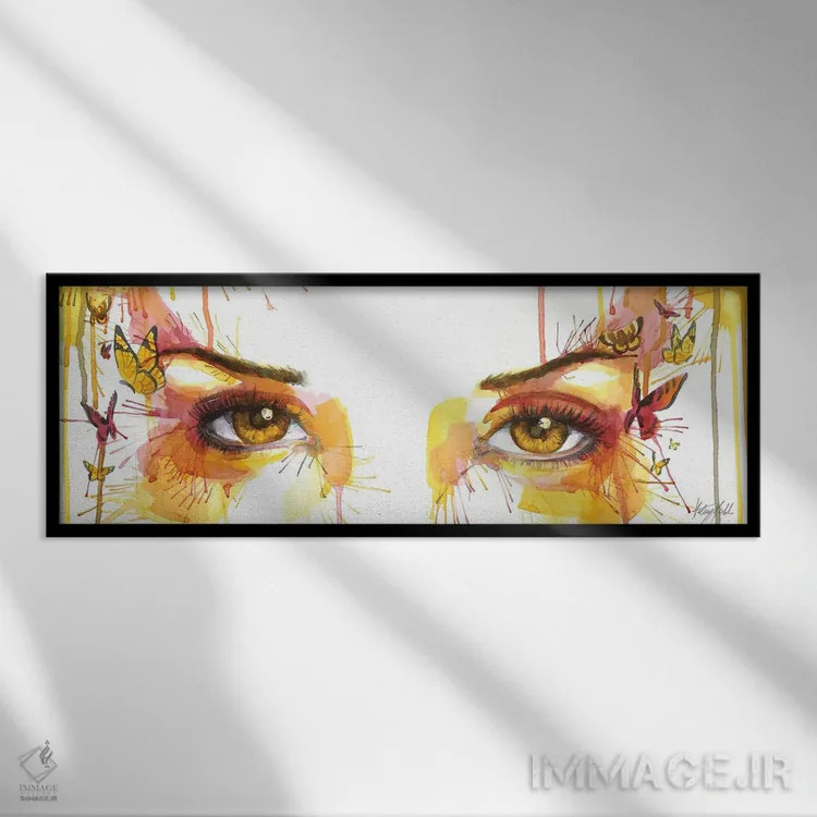 تابلو چشمهای پروانه کهربایی اثر کلسی مرکِل - نمای قابدار مشکی