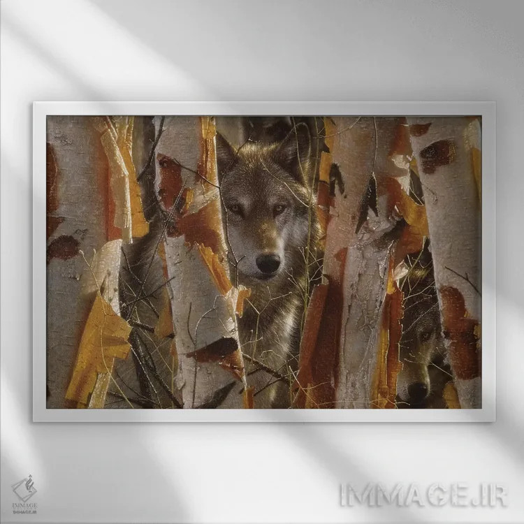 تابلو گرگ نگهبان (افقی) اثر کالین بوگل - نمای قابدار سفید