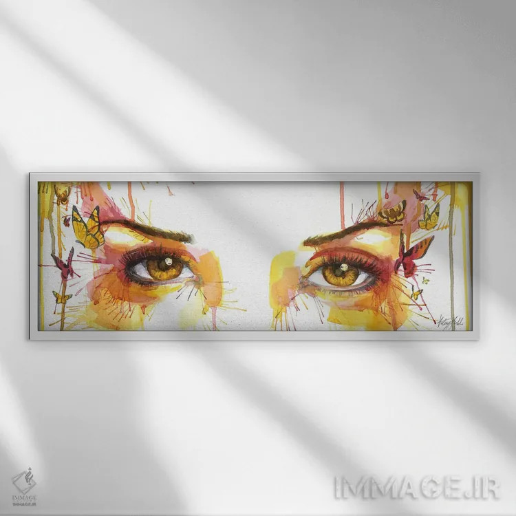 تابلو چشمهای پروانه کهربایی اثر کلسی مرکِل - نمای قابدار سفید