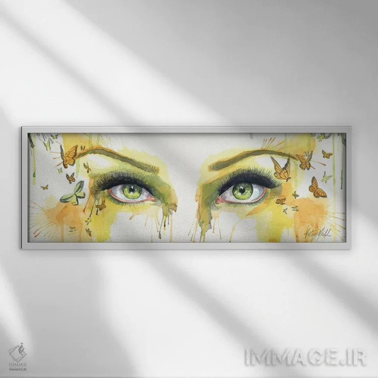 تابلو چشمهای پروانه زمردی اثر کلسی مرکِل - نمای قابدار سفید