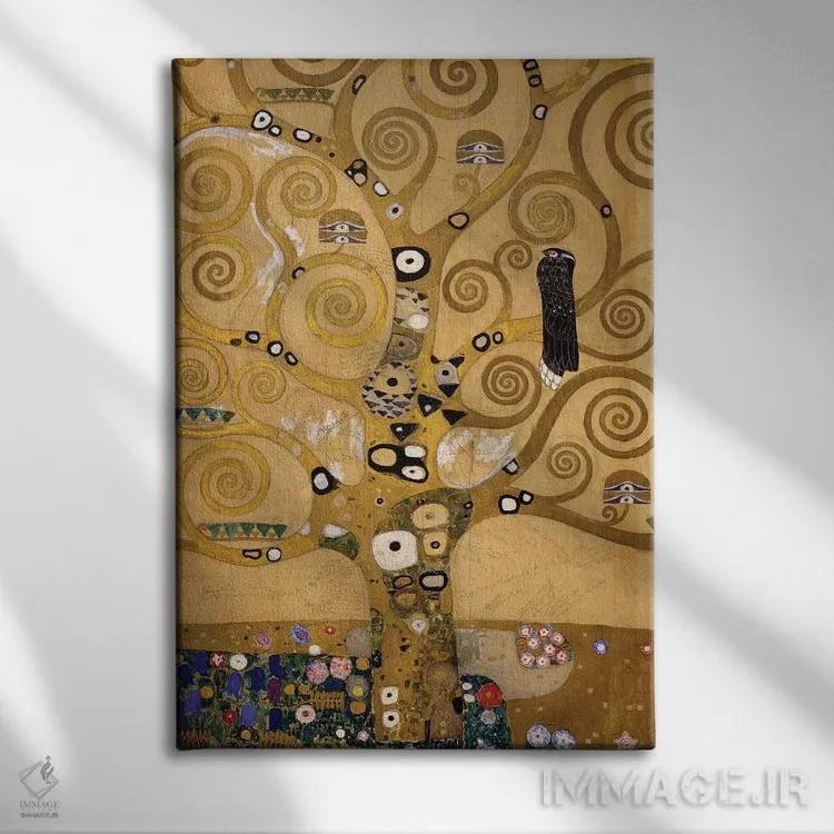 تابلو c.1905-09,درخت زندگی (جزییات سمت چپ)، حدود ۱۹۰۵-۱۹۰۹ اثر گوستاو کلیمت - نمای روبهرو روی دیوار