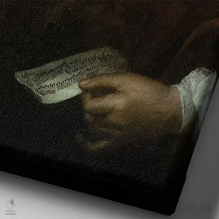 تابلو Senior Musician and Solo Trumpeter of Bach's Orchestra,گوتفرید رایشه، موسیقیدان ارشد و نوازندهٔ ترومپت گروه باخ اثر الیاس گوتلیب هاوسمن - نمای نزدیک بافت بوم