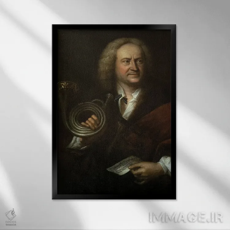 تابلو Senior Musician and Solo Trumpeter of Bach's Orchestra,گوتفرید رایشه، موسیقیدان ارشد و نوازندهٔ ترومپت گروه باخ اثر الیاس گوتلیب هاوسمن - نمای قابدار مشکی