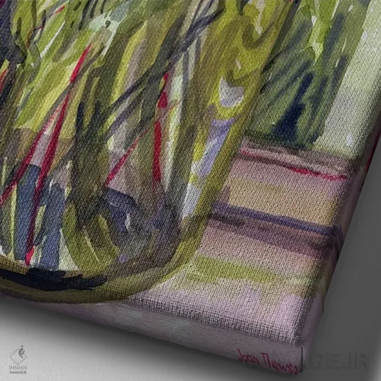 تابلو طبیعت بیجان با دو کوزهٔ زنجبیل آبی اثر ژوان توسی - نمای نزدیک بافت بوم