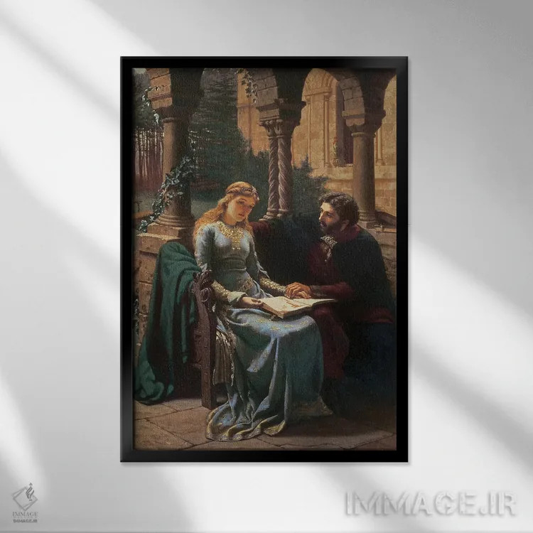 تابلو 1882,ابلار و شاگردش هلوئیز، ۱۸۸۲ اثر ادموند بلر لیتون - نمای قابدار مشکی