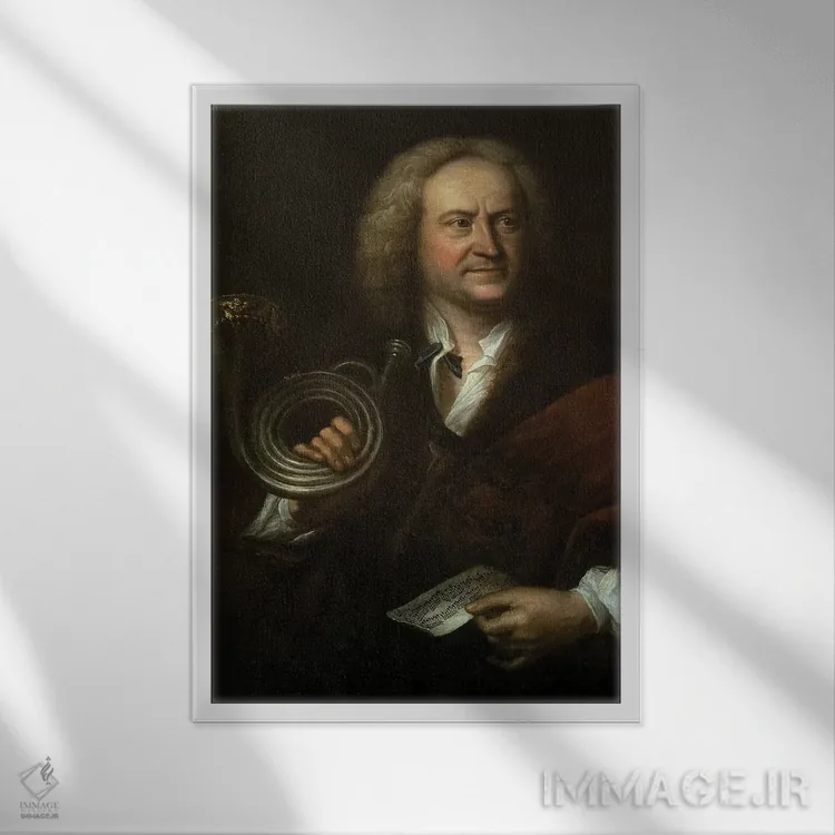 تابلو Senior Musician and Solo Trumpeter of Bach's Orchestra,گوتفرید رایشه، موسیقیدان ارشد و نوازندهٔ ترومپت گروه باخ اثر الیاس گوتلیب هاوسمن - نمای قابدار سفید