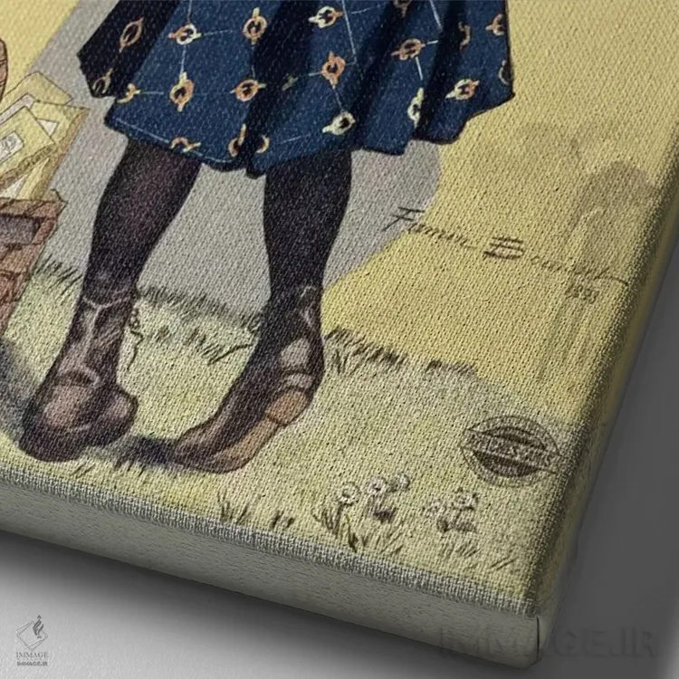 تابلو 1893,پوستر تبلیغاتی شکلات منیه، ۱۸۹۳ اثر فرمین بویسه (تصویرگر فرانسوی) - نمای نزدیک بافت بوم