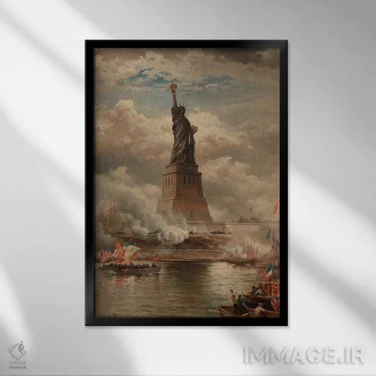 تابلو Enlightening the World, 1886,پردهبرداری از تندیس آزادی، روشنکنندهٔ جهان، ۱۸۸۶ اثر ادوارد موران - نمای قابدار مشکی