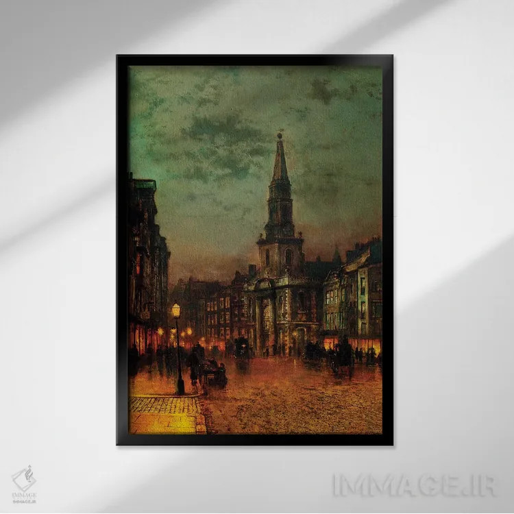 تابلو 1885,خیابان بلکمن، ۱۸۸۵ اثر جان اتکینسون گریمشا - نمای قابدار مشکی