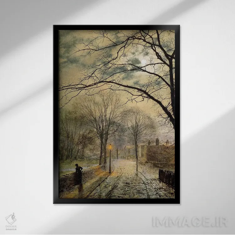 تابلو Bonchurch, Isle of Wight, 1878,قدمزنی در مهتاب، بانچرچ، جزیره وایت، ۱۸۷۸ اثر جان اتکینسون گریمشا - نمای قابدار مشکی