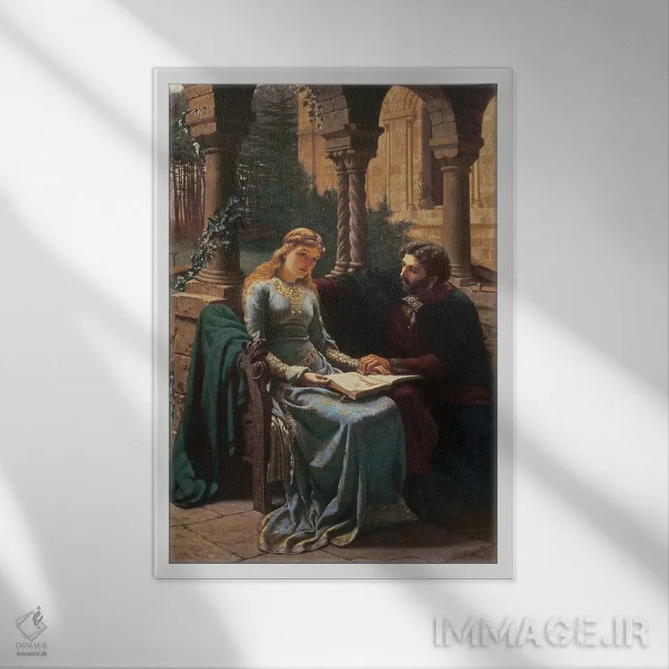 تابلو 1882,ابلار و شاگردش هلوئیز، ۱۸۸۲ اثر ادموند بلر لیتون - نمای قابدار سفید