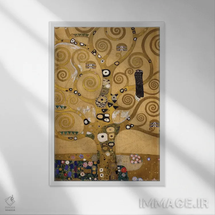 تابلو c.1905-09,درخت زندگی (جزییات سمت چپ)، حدود ۱۹۰۵-۱۹۰۹ اثر گوستاو کلیمت - نمای قابدار سفید