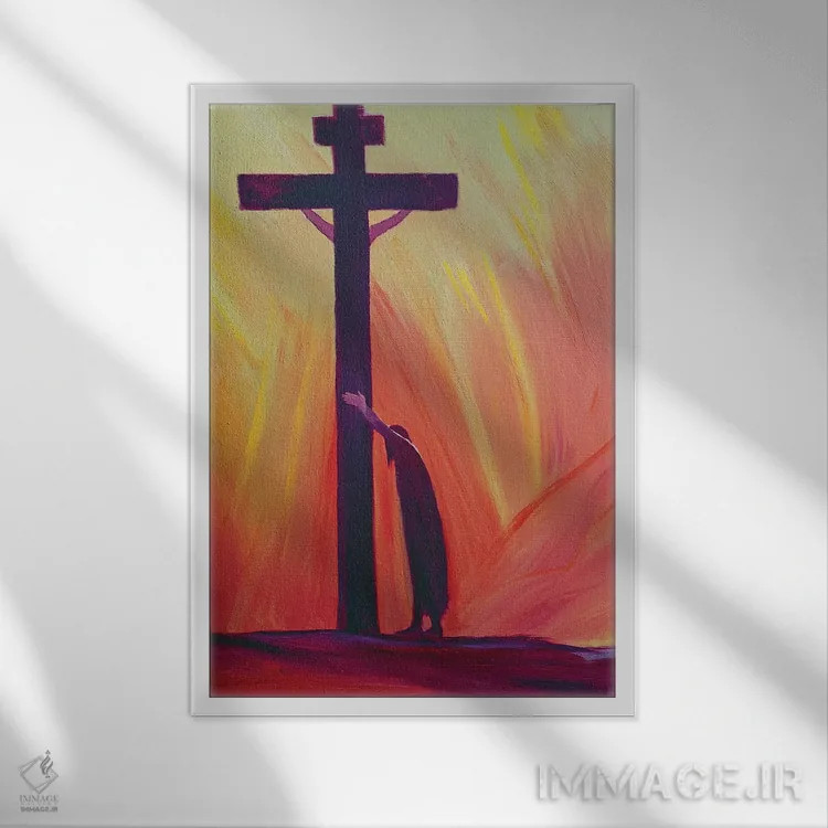 تابلو 1993,در رنجهایمان با اعتماد به محبت مسیح میتوانیم بر صلیب تکیه کنیم، ۱۹۹۳ اثر الیزابت وانگ - نمای قابدار سفید