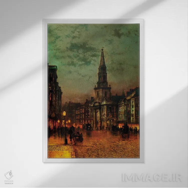 تابلو 1885,خیابان بلکمن، ۱۸۸۵ اثر جان اتکینسون گریمشا - نمای قابدار سفید