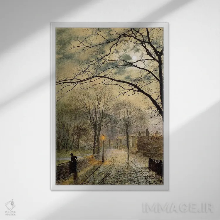 تابلو Bonchurch, Isle of Wight, 1878,قدمزنی در مهتاب، بانچرچ، جزیره وایت، ۱۸۷۸ اثر جان اتکینسون گریمشا - نمای قابدار سفید