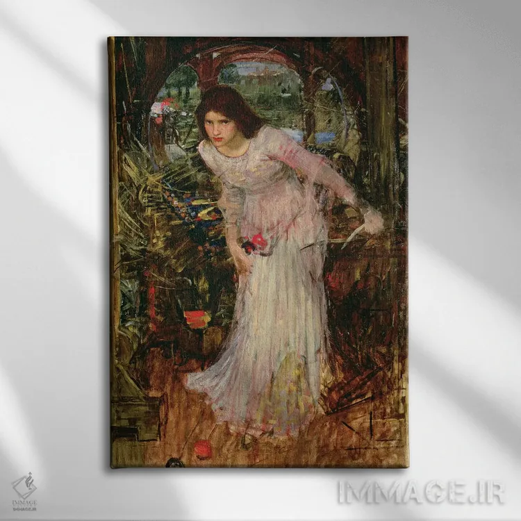 تابلو c.1894,بانوی شالوت، حدود ۱۸۹۴ (ادبیات) اثر جان ویلیام واترهاوس (نقاش انگلیسی سبک پره-رافائلیت) - نمای روبهرو روی دیوار
