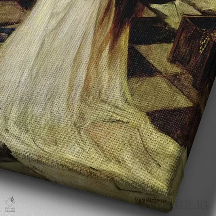 تابلو c.1897,ماریانا در جنوب، حدود ۱۸۹۷ اثر جان ویلیام واترهاوس (نقاش انگلیسی سبک پره-رافائلیت) - نمای نزدیک بافت بوم